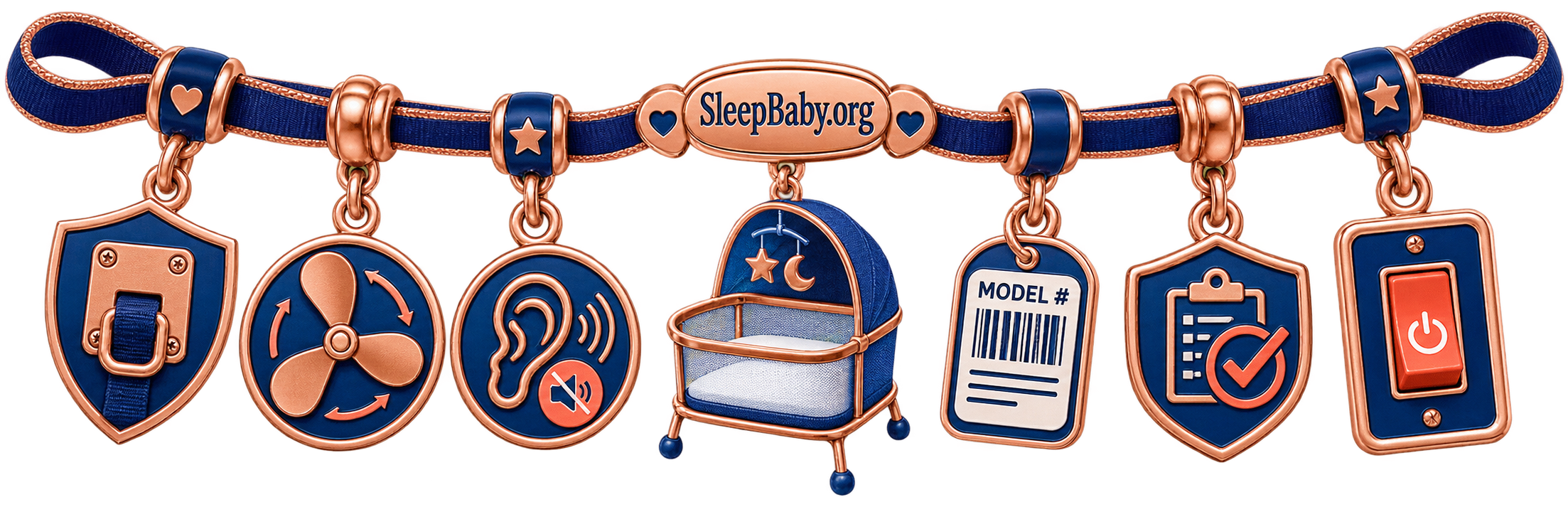 Secure fan mount, balanced blade, quiet cue, model tag, recall check, and power switch charm rail
