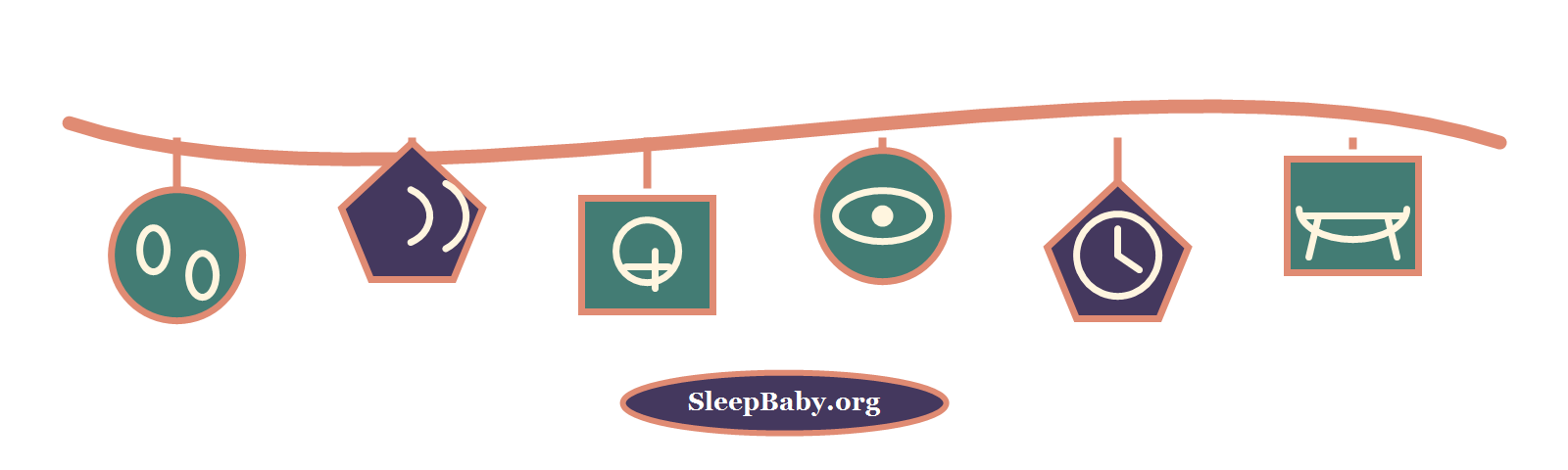 Charm rail showing footsteps and motion settling into quiet, a heavy eye, clock, and bassinet