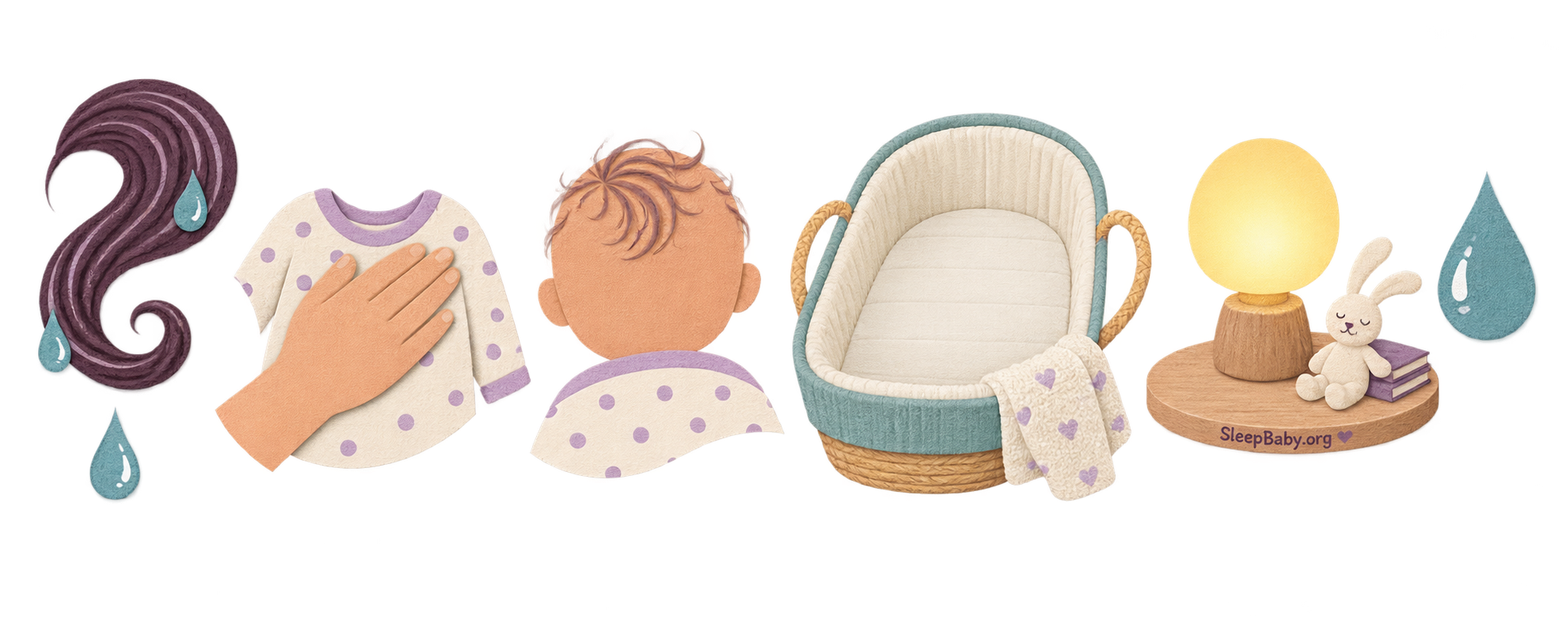 Notice sequence for checking sweat, clothing, the sleep space, and the baby's chest