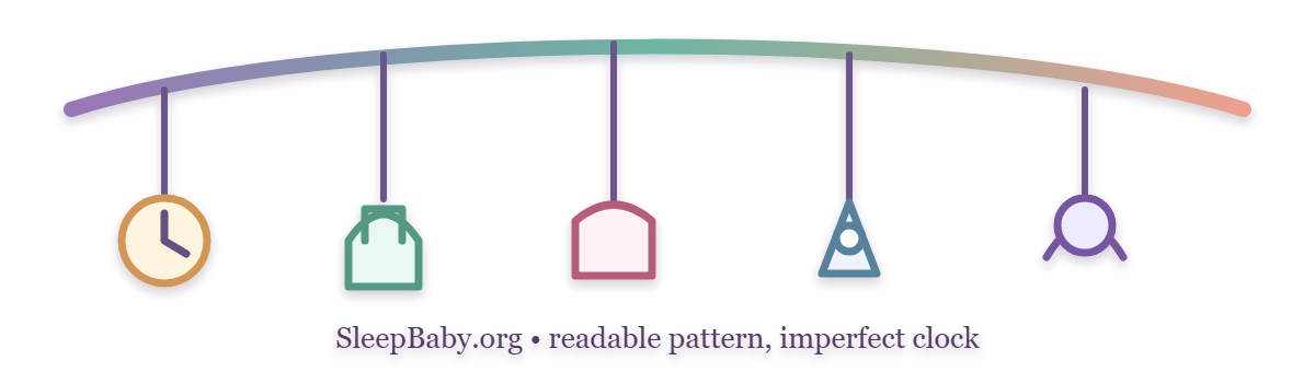Transparent teaching rail forms a readable pattern from clock, feeding, sleep and connection cues