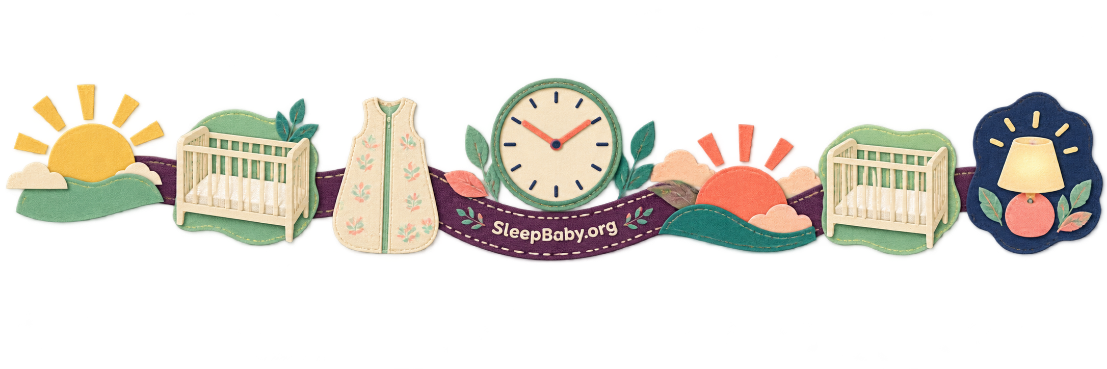 A SleepBaby teaching rail moves from morning light through two safe crib naps to the bedtime lamp.
