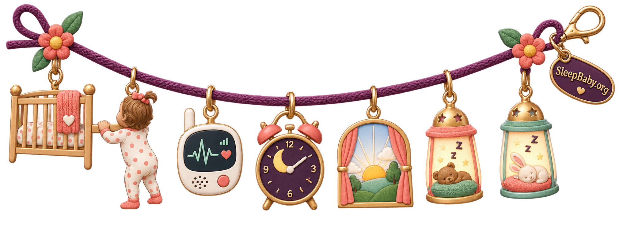Transparent teaching rail linking a standing toddler, monitor, clock, dawn window and two nap lights