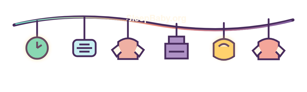 SleepBaby room-first teaching strand with a nursery thermometer, air vent, cotton onesie, empty crib, nightlight, and fitted layer