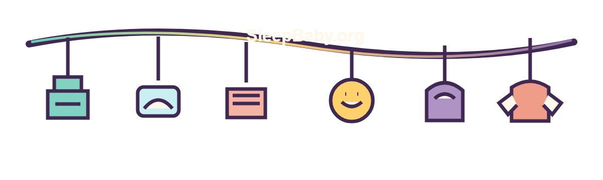 SleepBaby safe-space strand with a bare crib, firm mattress, fitted sheet, uncovered head cue, wearable layer, and onesie
