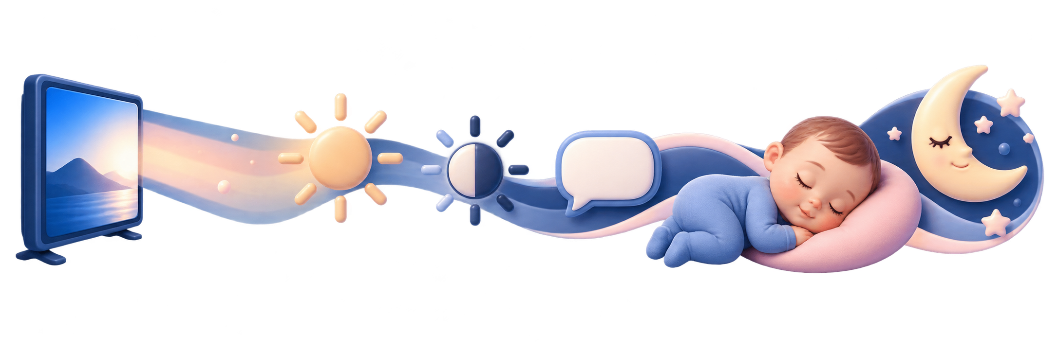 Teaching ribbon showing television light redirected away from a sleeping baby