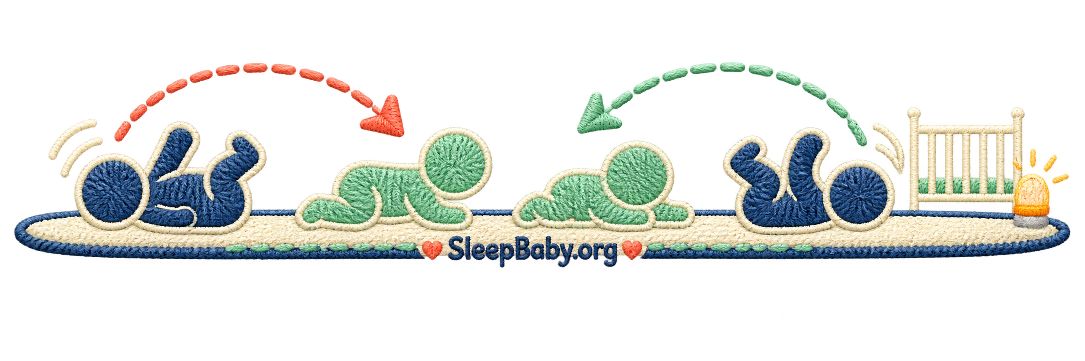 Stitched sequence shows awake rolling practice in both directions before a bare crib sleep