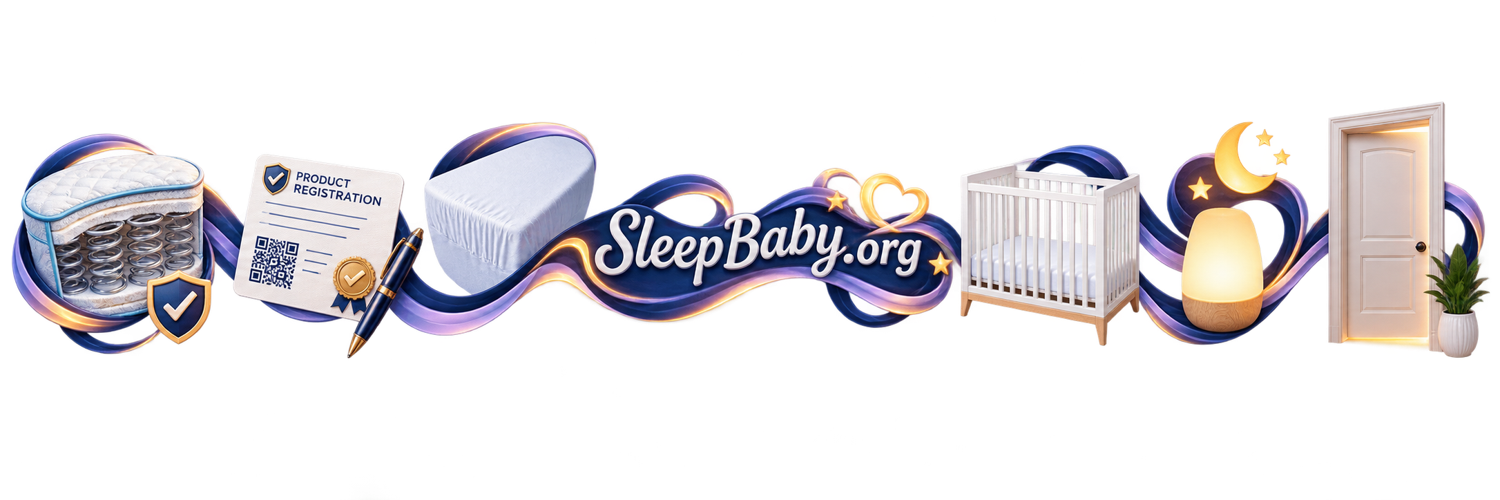 Teaching rail with coil support, registration card, fitted sheet, empty crib, nightlight, and nursery door