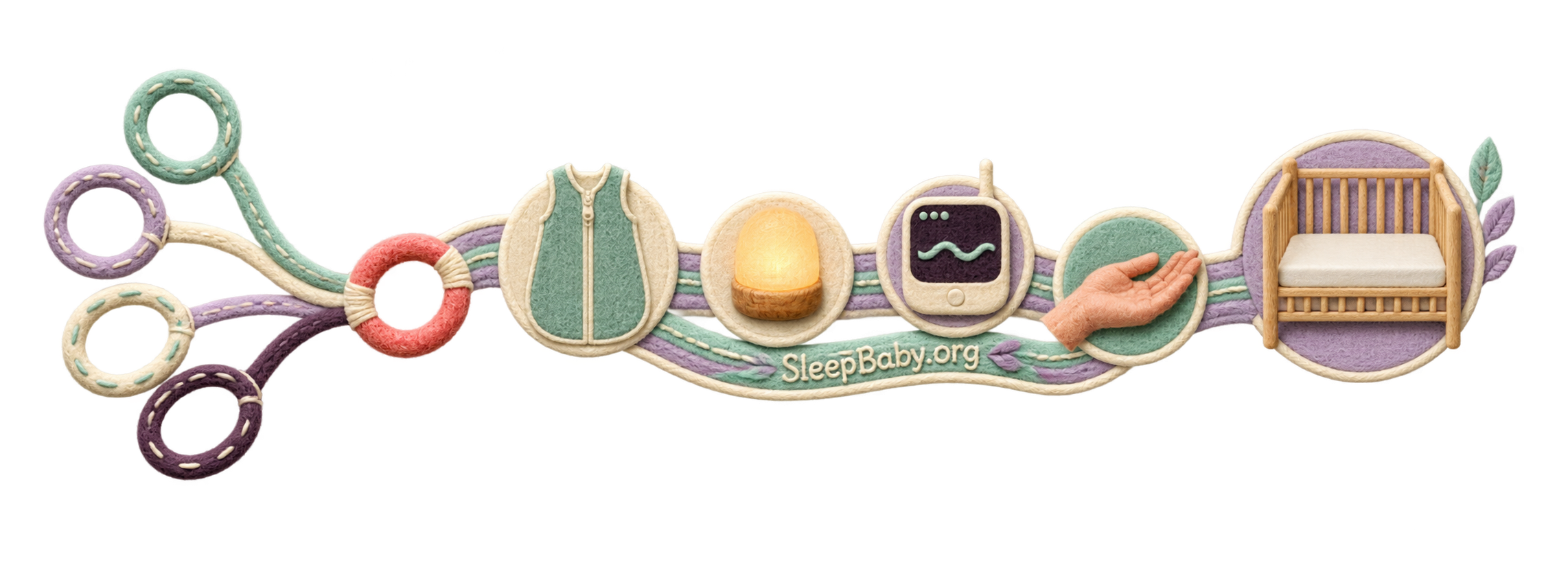 A transparent route rail highlights one coral change while the sleep sack, lamp, monitor, and bare crib stay fixed