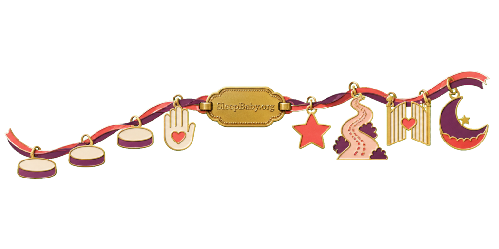 Coral and gold charms climb from stepping stones to a stop hand, star, winding path, open gate and crescent safe base.