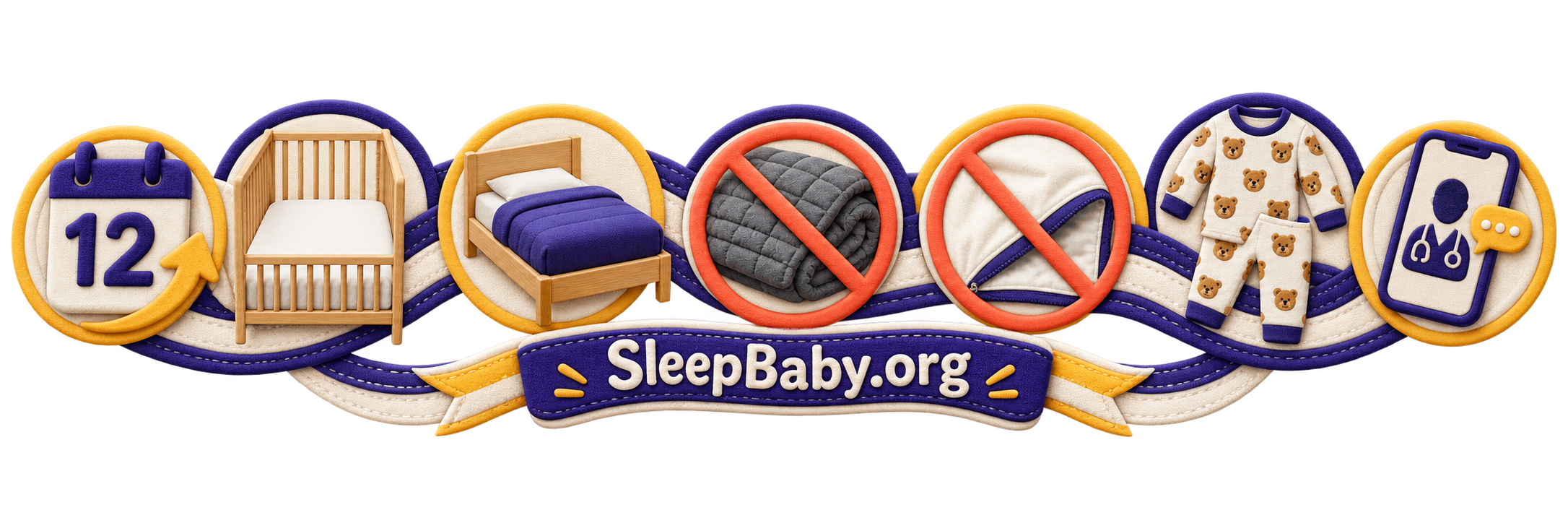 Decision rail contrasting infant and toddler sleep spaces and crossing out weighted and trapping bedding