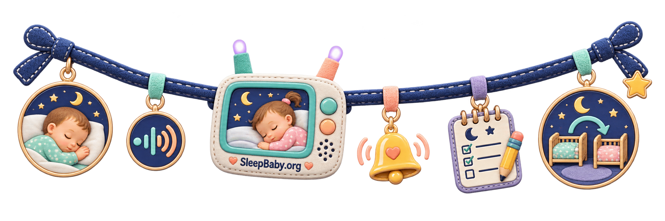 Twin wake-observation ribbon with two monitor tiles, sound wave, wake bell, note, and return cue
