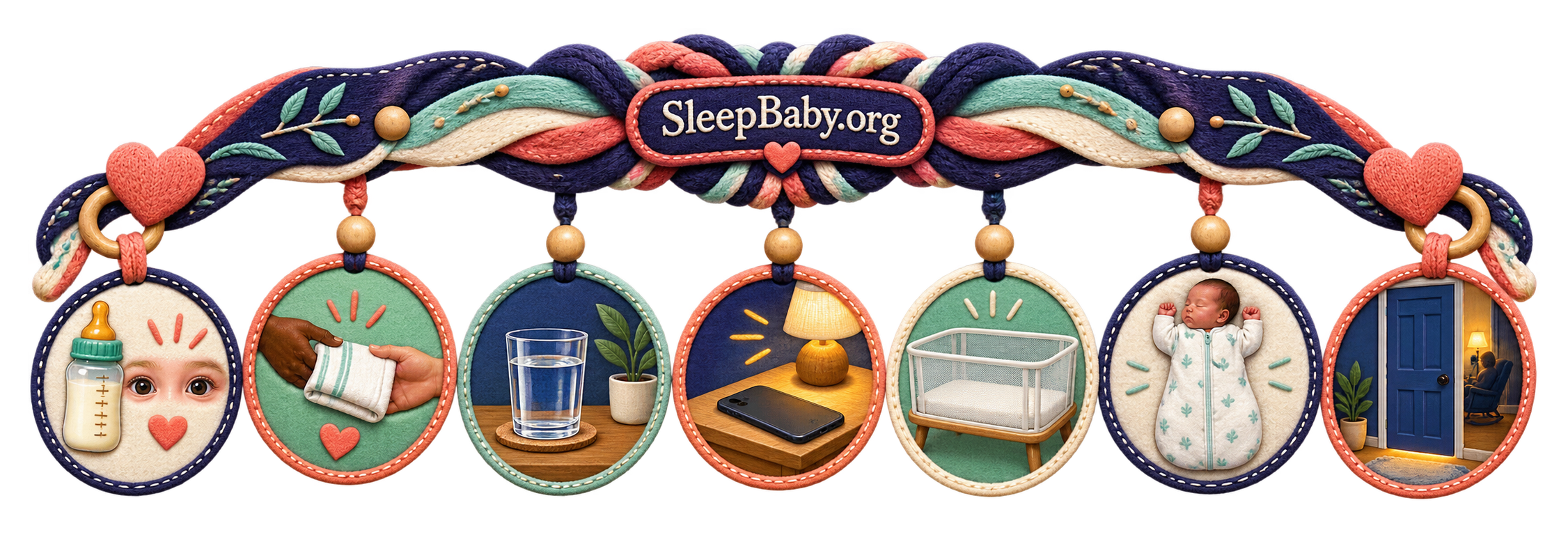 Indigo and coral night rail links an alert feeding cue, adult handoff, water, phone-down lamp, empty bassinet, safe newborn sleep and adult rest