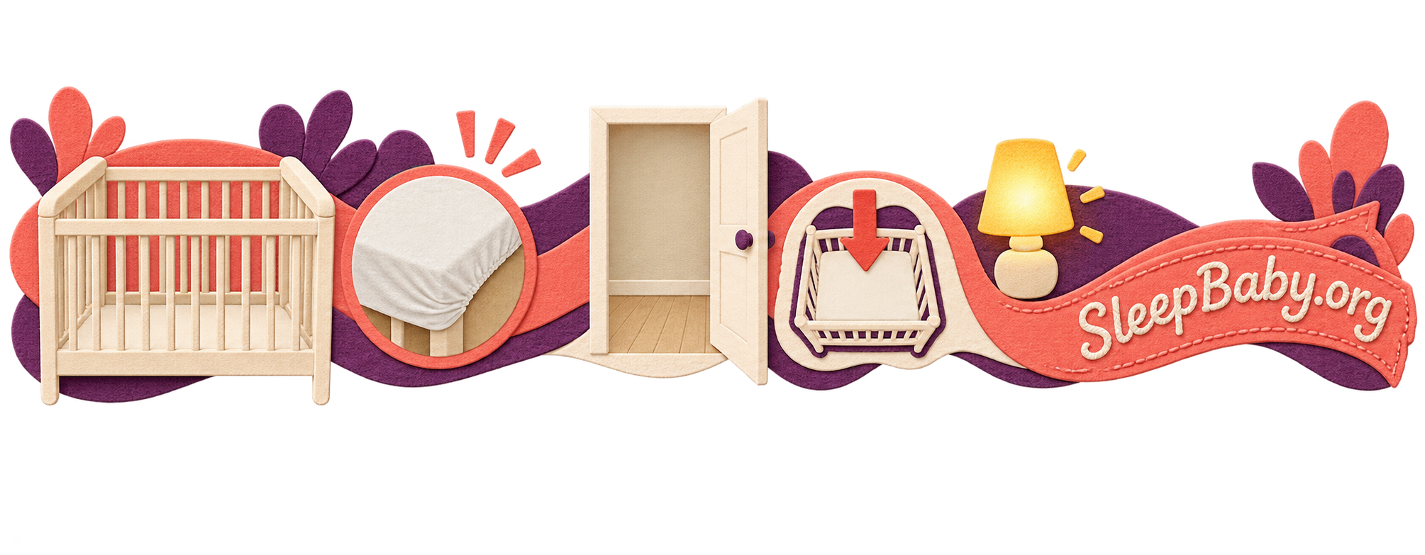 SleepBaby teaching rail showing an empty crib, one fitted sheet, an open storage boundary, and a clear nighttime sleep space