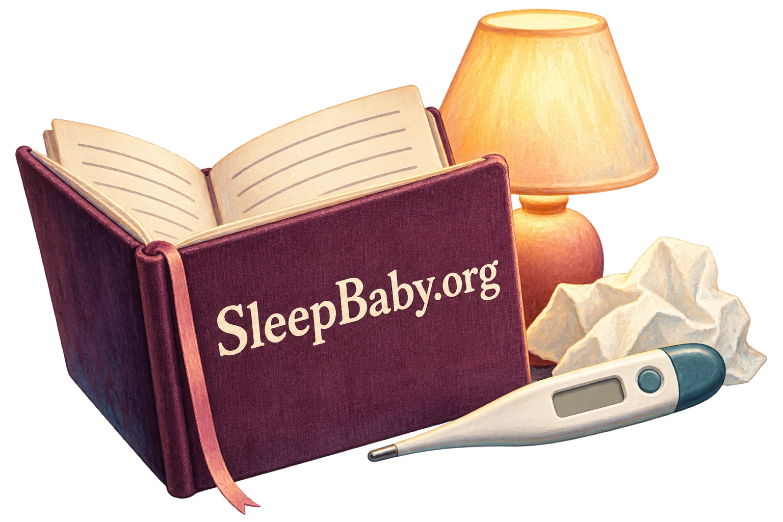A cough observation notebook, thermometer and crumpled tissue beside a small warm lamp