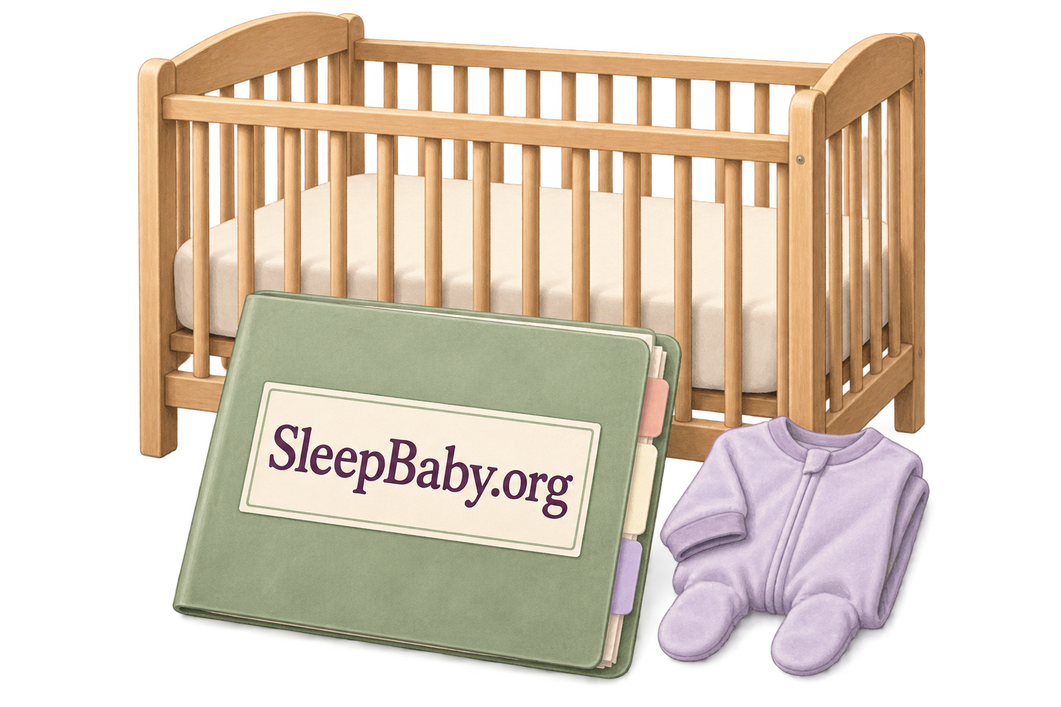 A small empty crib, a closed care folder and infant sleep clothing introduce the final reassurance and follow-up steps.
