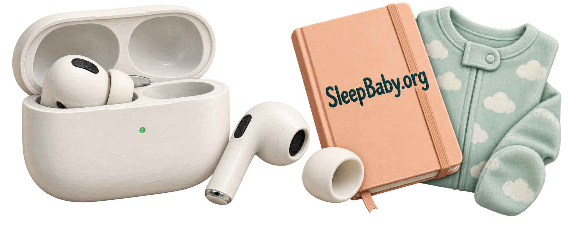 Adult earphone inspection items beside a bedtime care notebook.