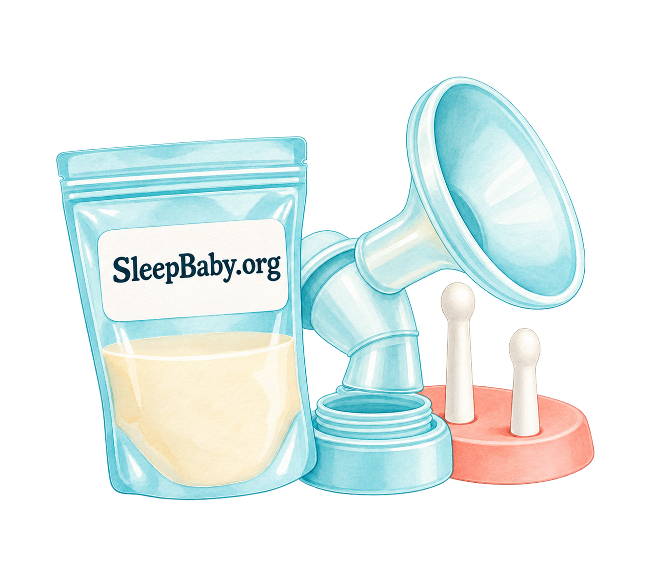 A milk storage pouch, clean pump flange and small drying stand.