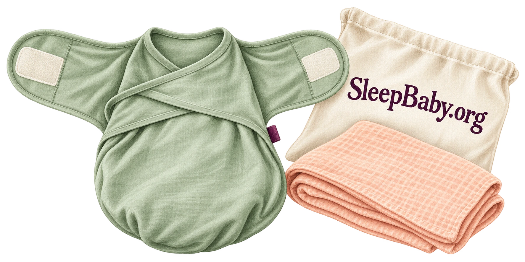 Open swaddle, folded muslin and a cotton storage sleeve.