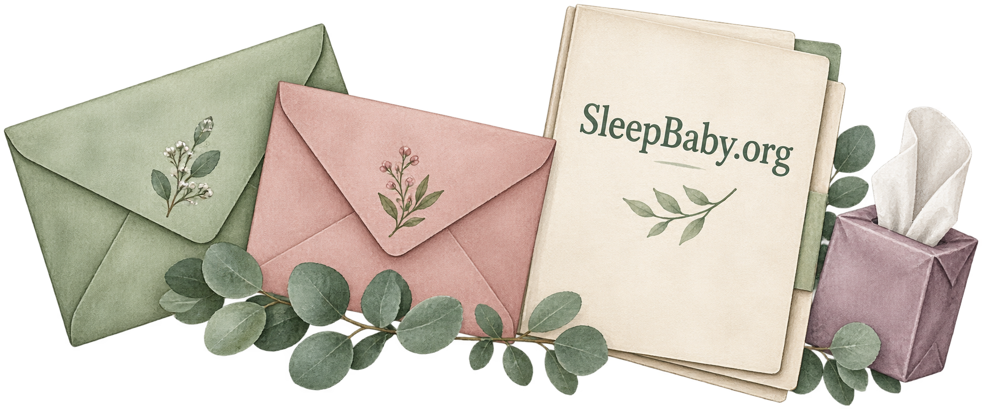 Two distinct keepsake envelopes beside a folded pregnancy-care note.