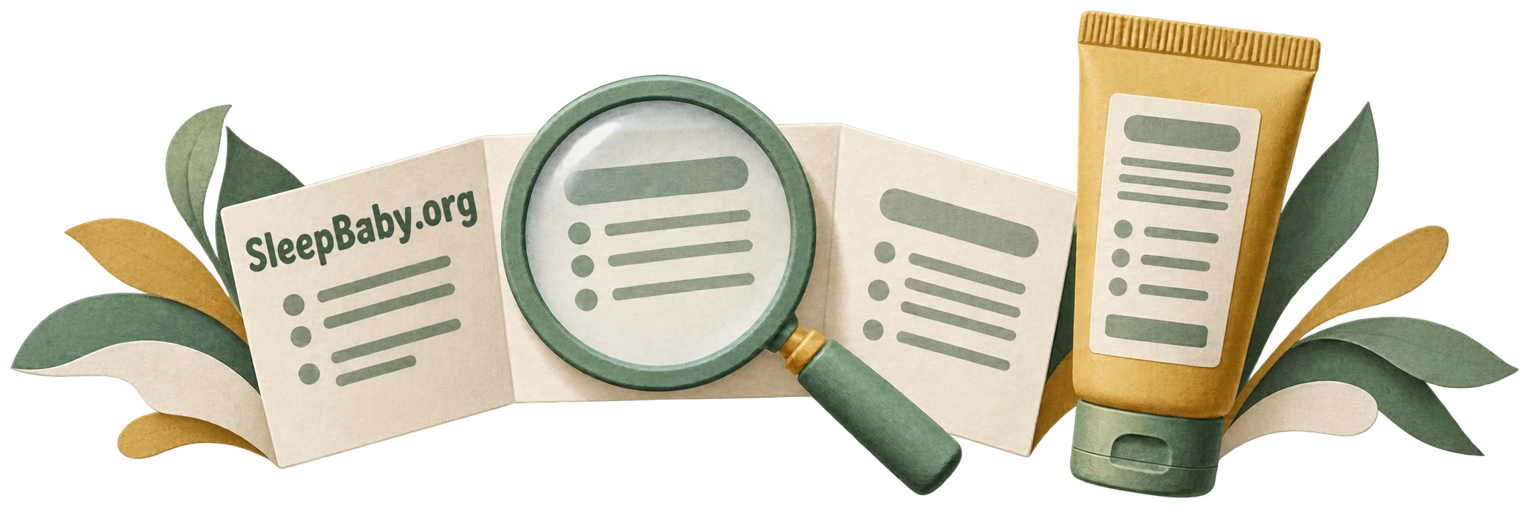 An unfolded ingredient panel, magnifier and cosmetic tube in paper art.