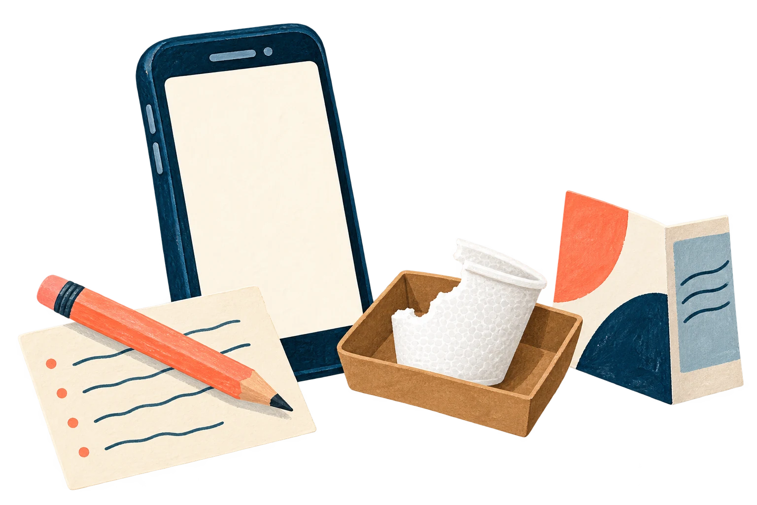 Phone, note and foam cup in a tray introduce asking for case-specific advice.