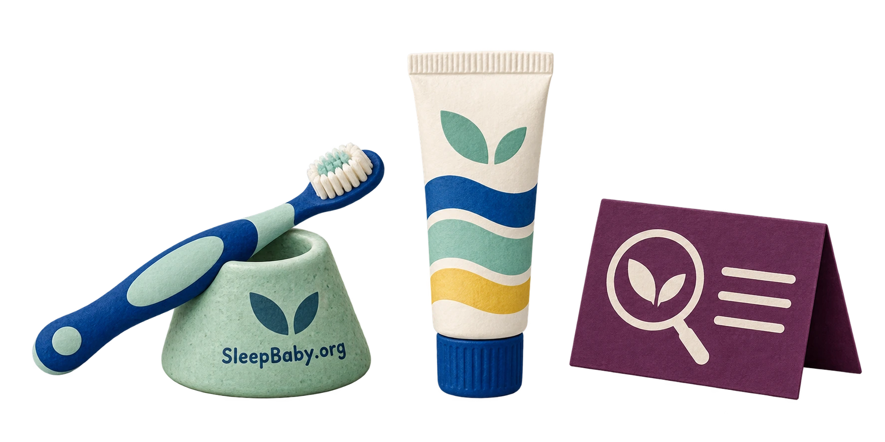 A child toothbrush, capped tube and label-reading card