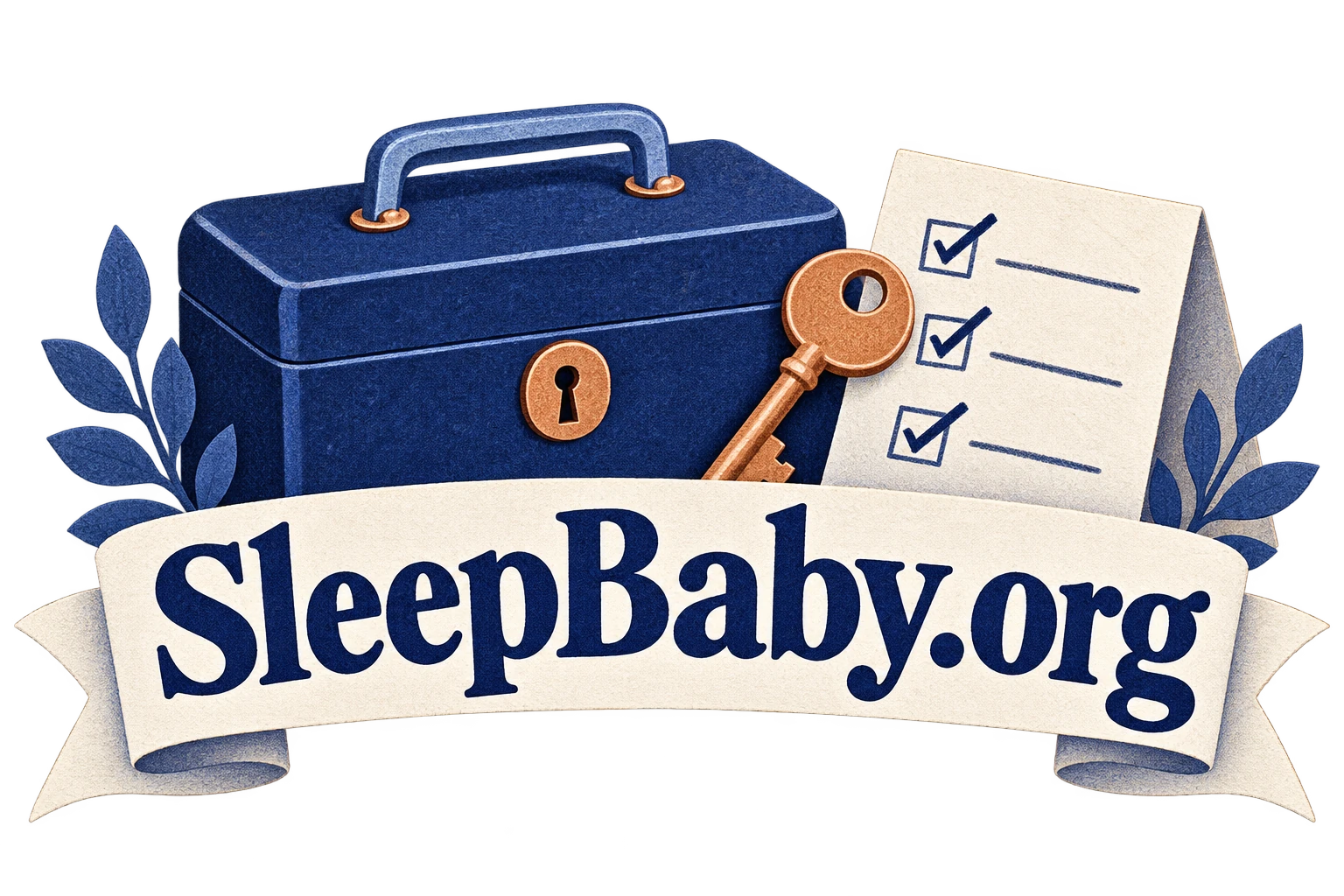 A closed indigo cash box, copper key and household checklist sit above a branded ribbon.