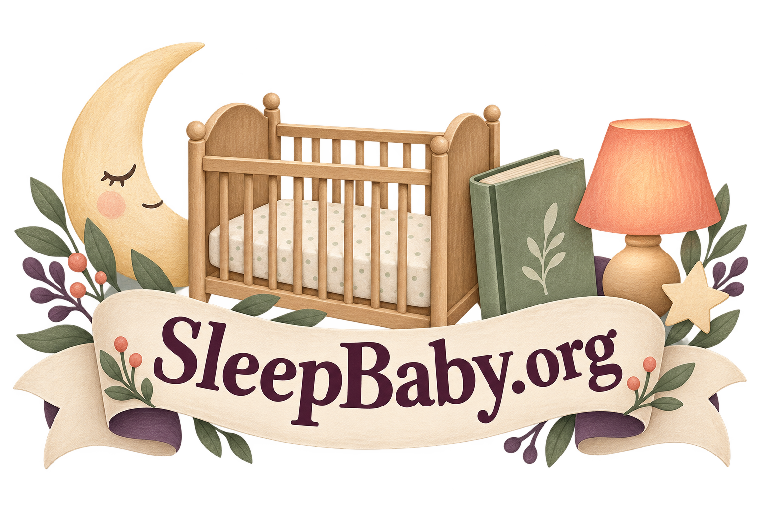 Transparent illustrated divider: return to a clear infant sleep space, with SleepBaby.org lettering.