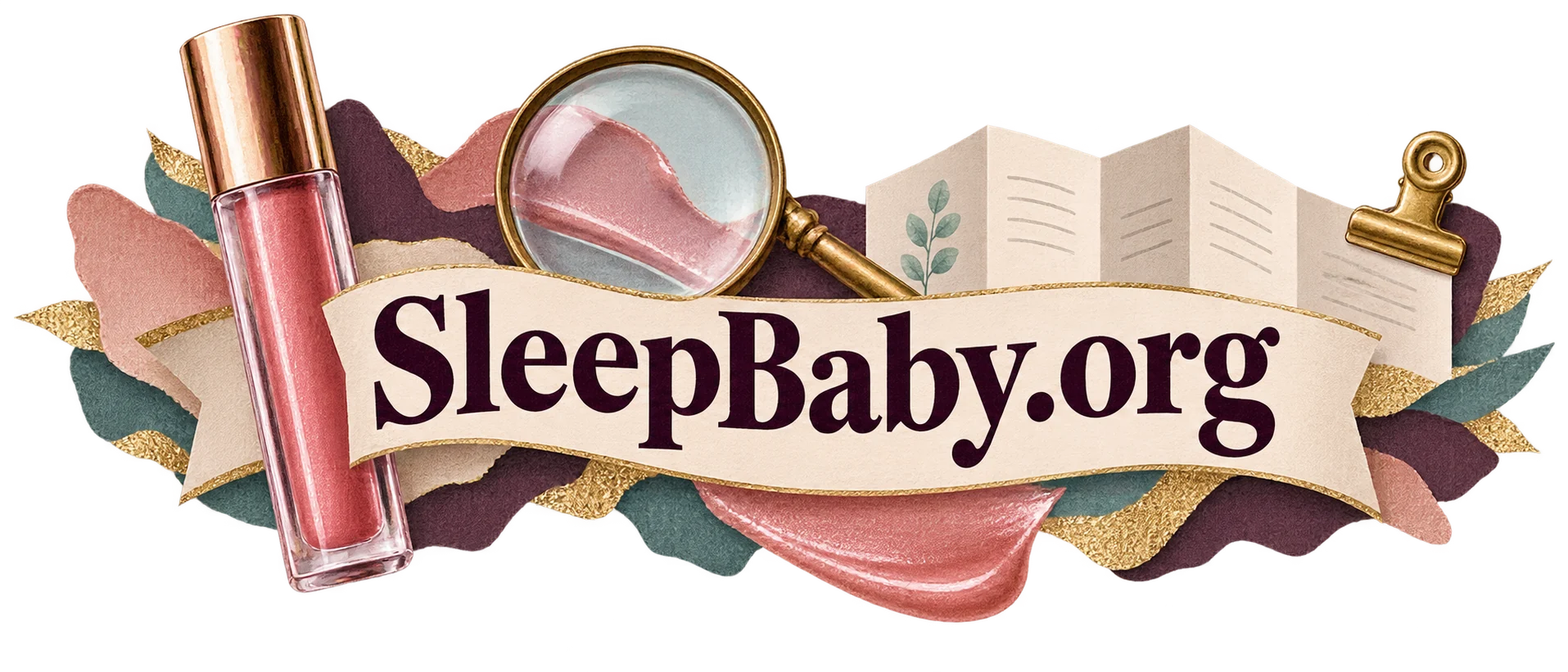 Gloss tube magnifying lens label card and brass clip. SleepBaby.org illustration.