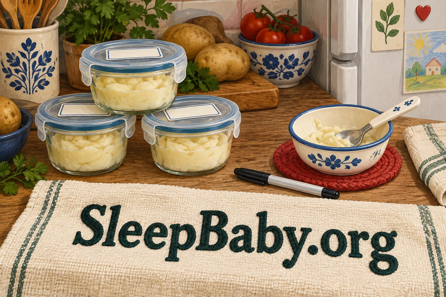 Closed storage containers are separate from a used feeding bowl.
