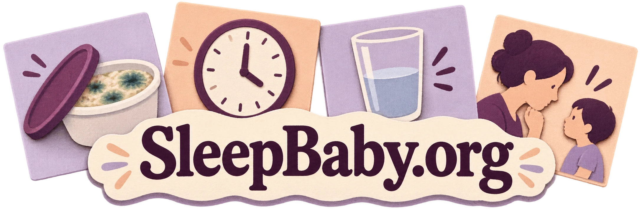 Transparent cards show food, a clock, a partly filled cup, and a caregiver observing a child.