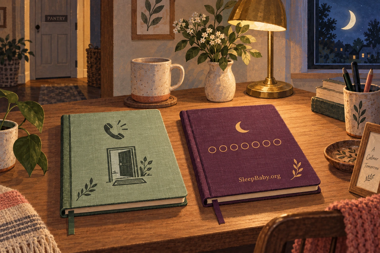 Two separate notebooks represent the care plan and ordinary bedtime planning.