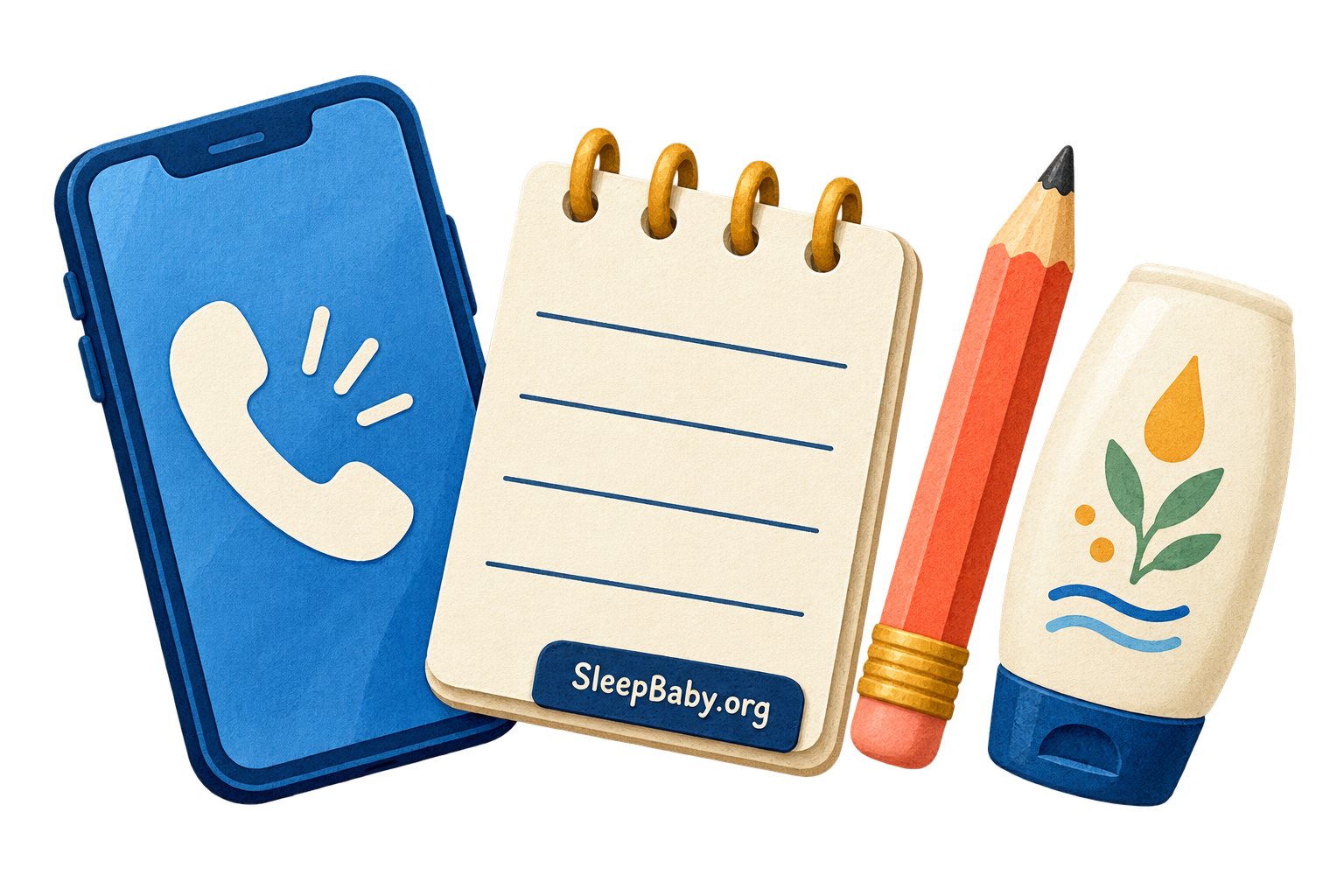Phone, notepad, pencil and body-wash tube.