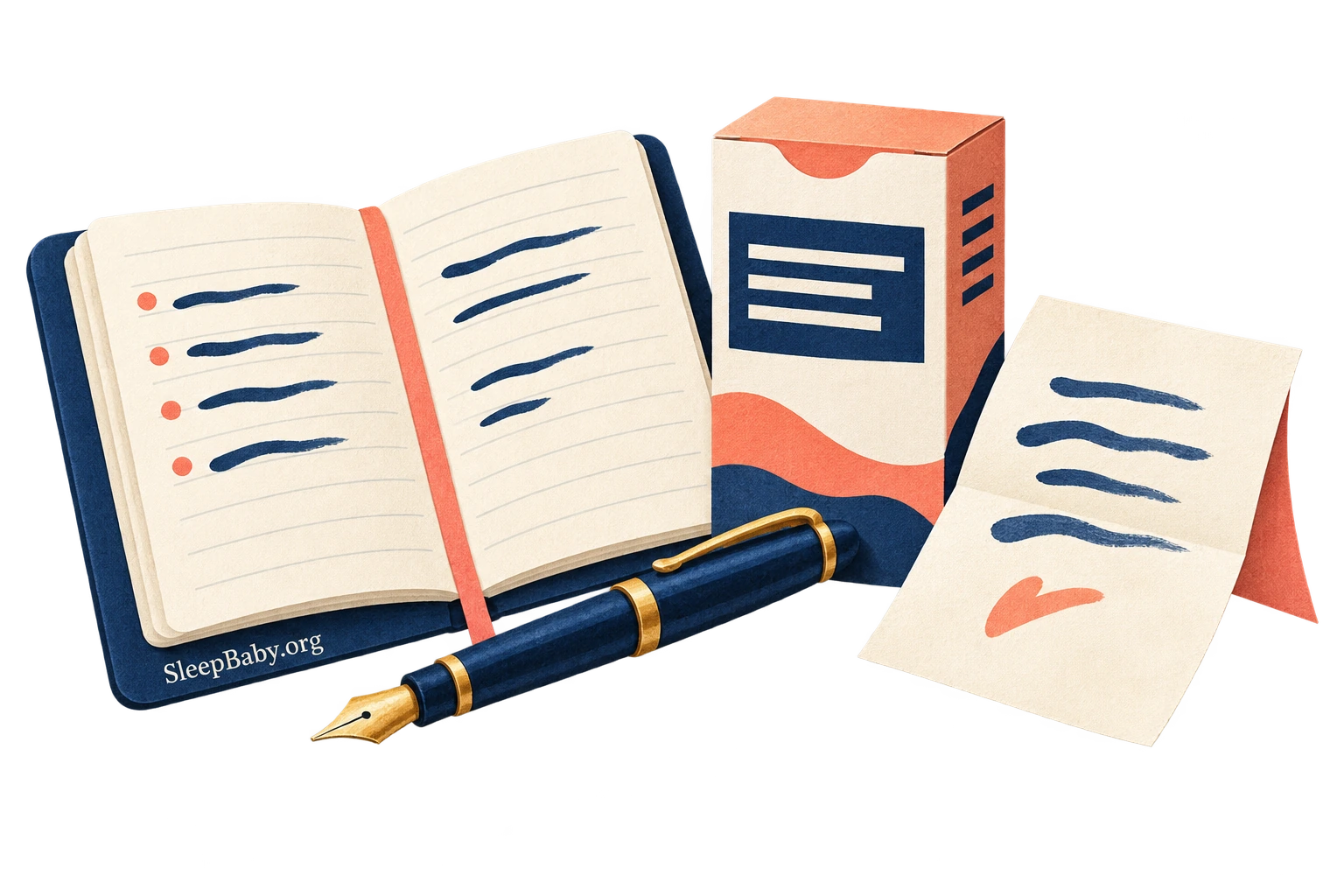 Paper illustration of call notes, a pen, closed medicine carton and callback card.