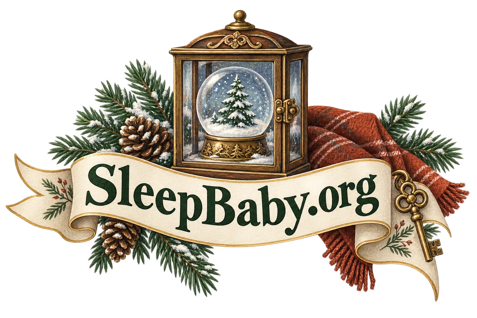 Intact globe in a small closed display cabinet with key and cloth. SleepBaby.org illustration.